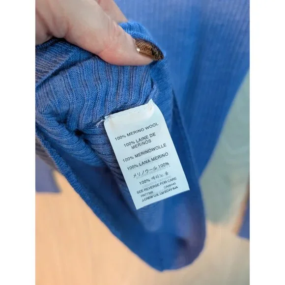 J. Crew Size Medium Blue Ribbed 100% Merino Wool Sweater Slim Fit Thin - Picture 5 of 7